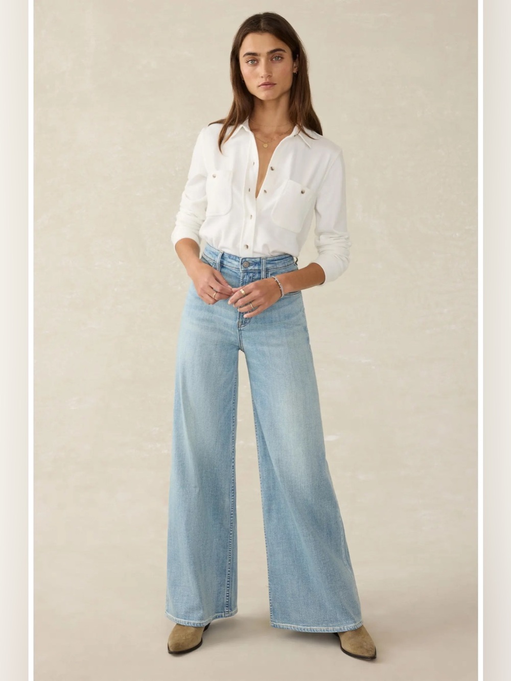Faherty Saturday High Rise Wide Leg Jeans Light Wash Blue Women’s Size 26 X 31